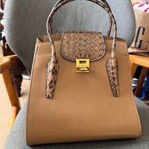 Michael Kors Collection Tan and Brown Shoulder Bag